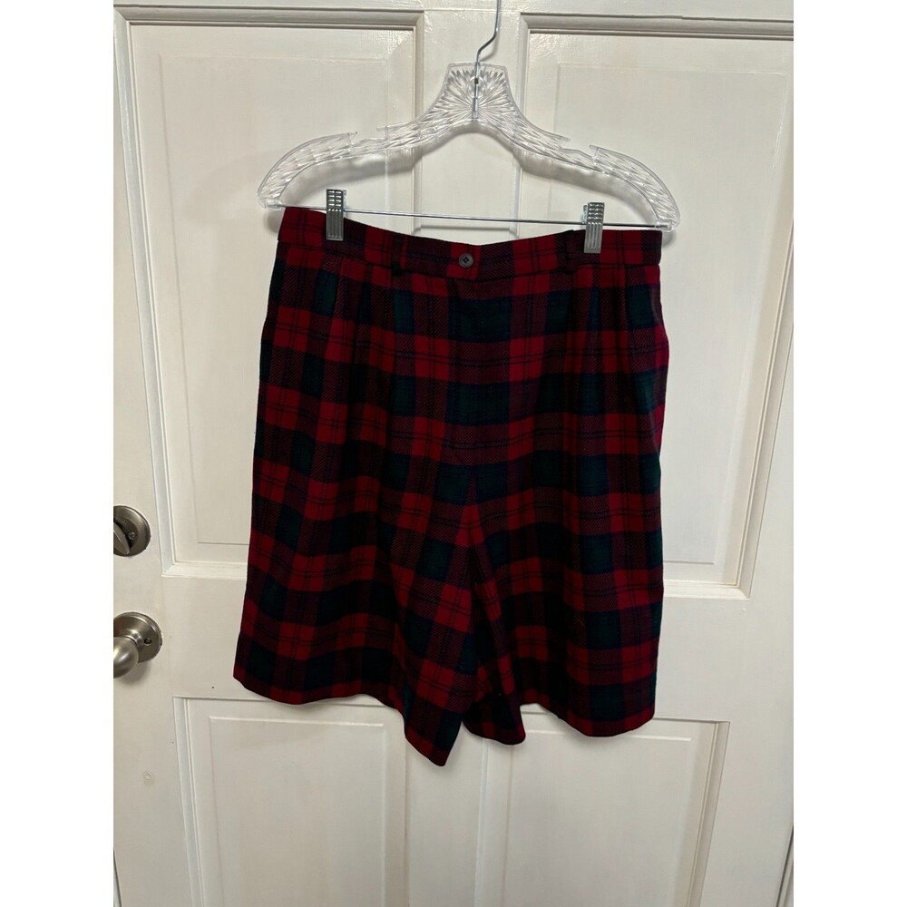 Pendleton Women's Wool Bermuda Shorts Red Green Plaid Size 14